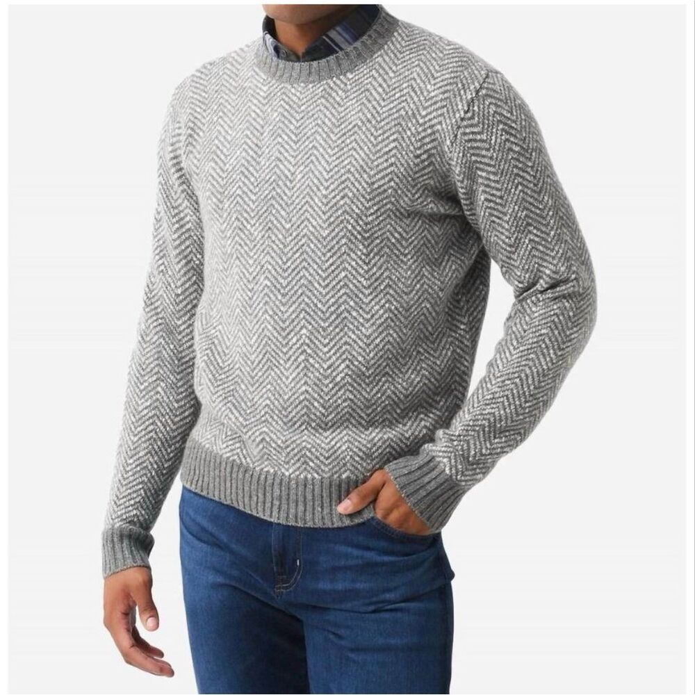 Peter Millar Cliffs Herringbone Cashmere Blend Sweater Gray M